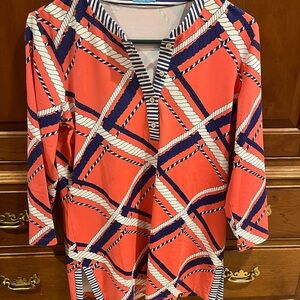 Nautical Rope Print Tunic Top - Red and Blue